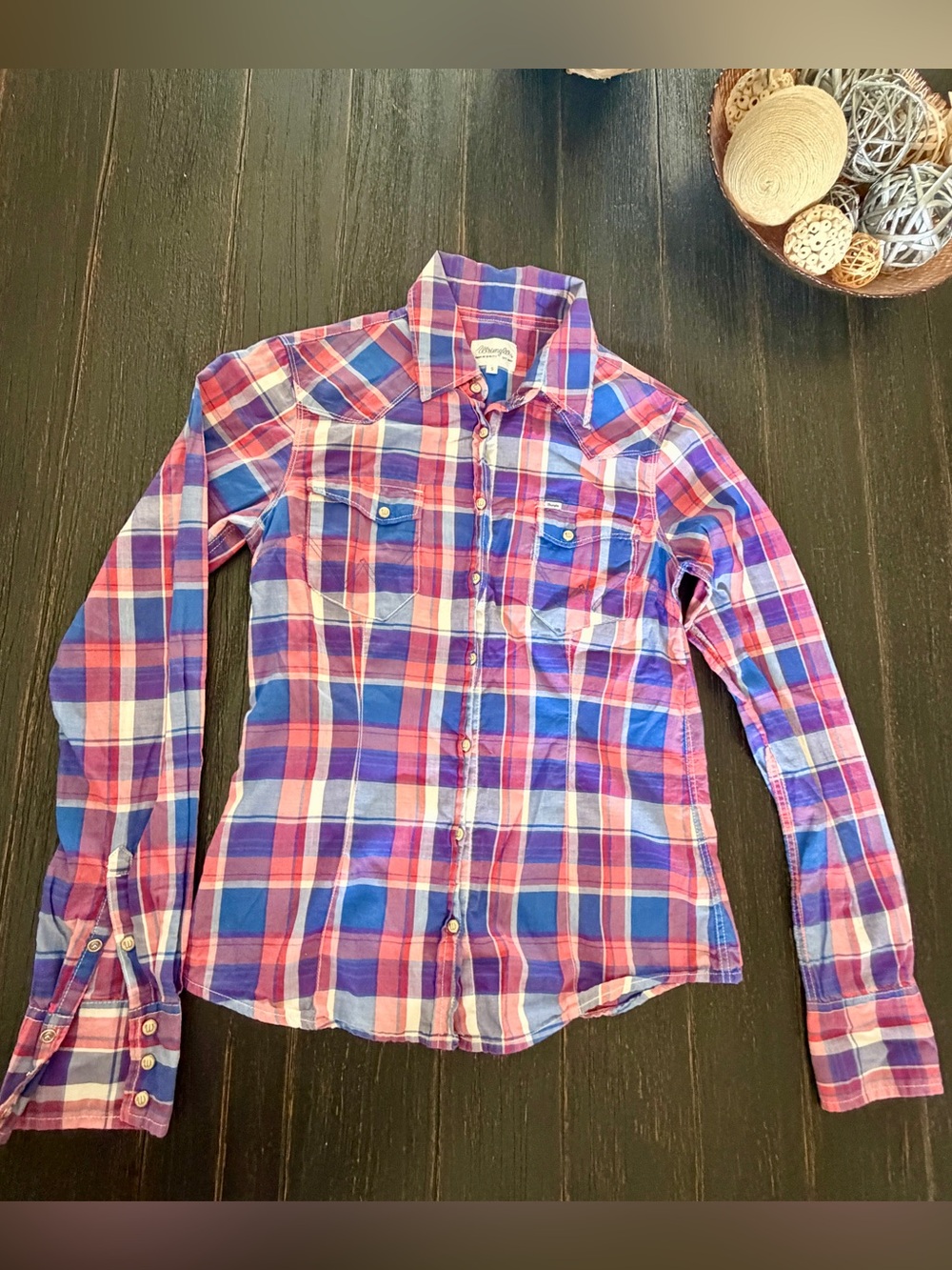 Wrangler Purple and Pink Plaid Western Button-Up Shirt  (Unworn)